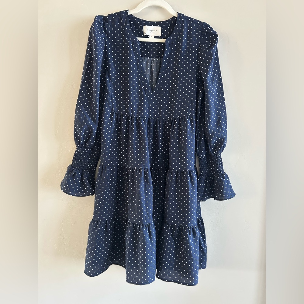 Tuckernuck Pomander Place Navy and White Polka Dot Long Sleeve Dress